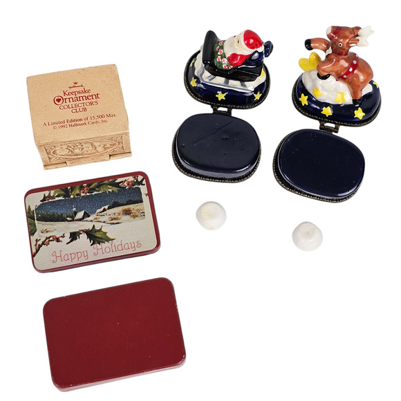 Lot of 4 miniature Christmas holiday boxes china tin resin - Picture 2 of 10